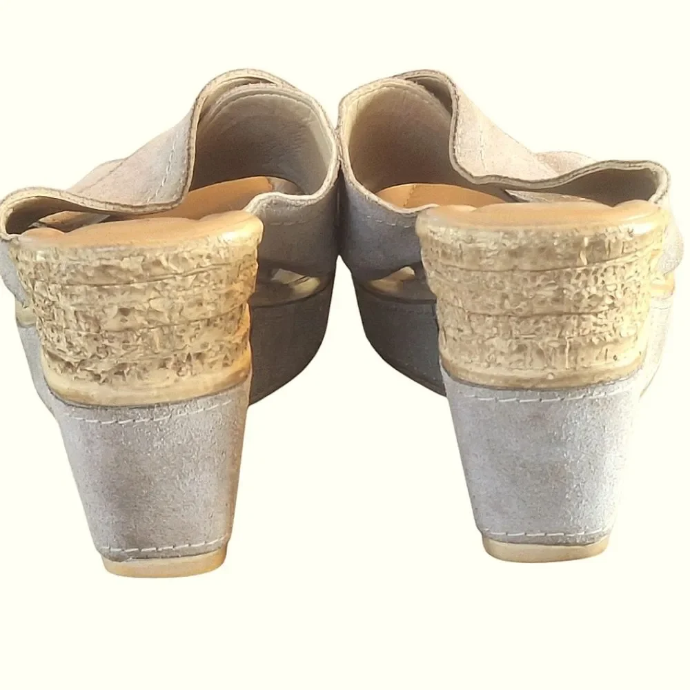 AZURA Italy Cork Wedge Sandals Criss-Cross Slides Finest Italian Leather Cushy